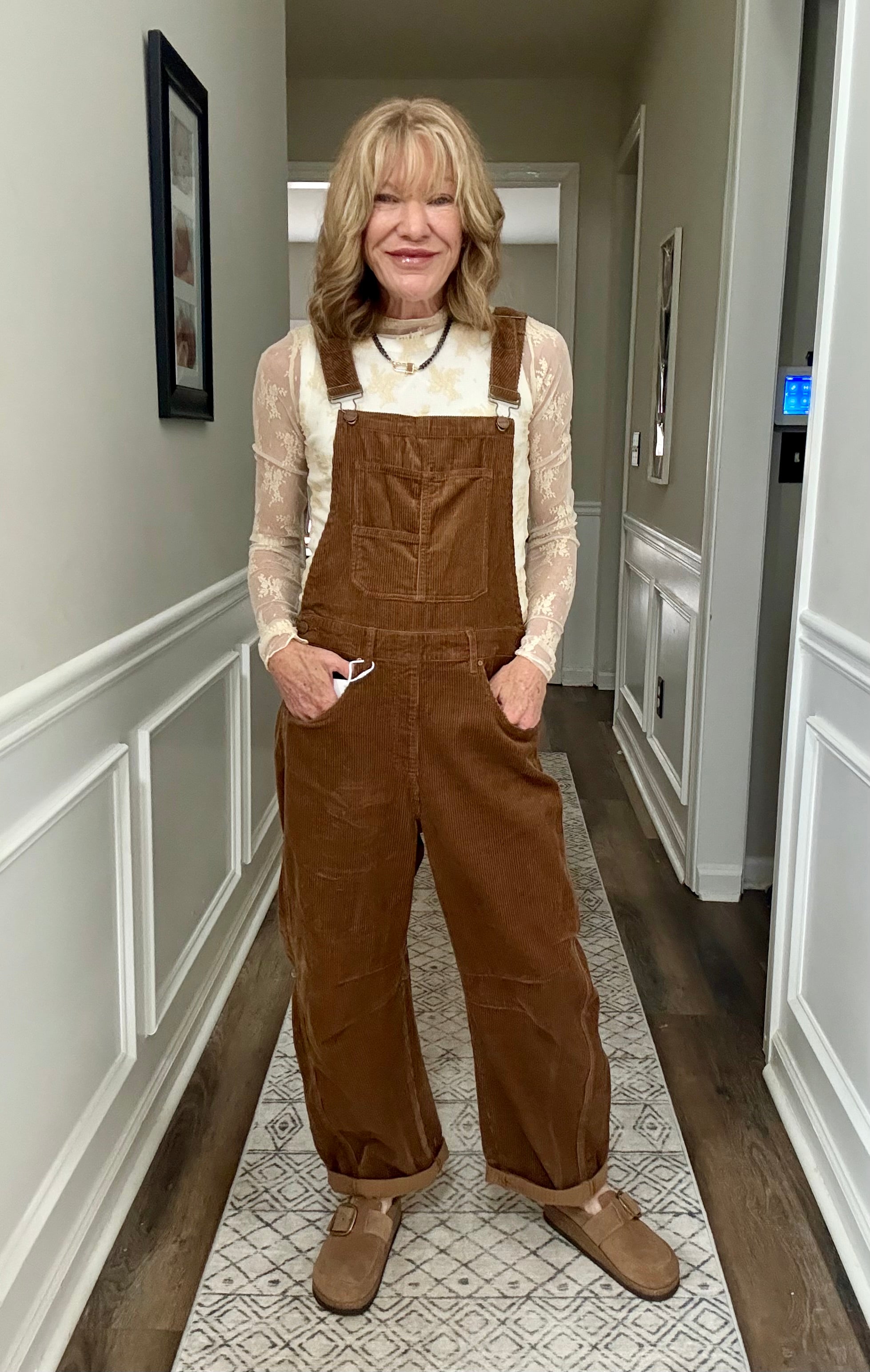 Corduroy Barrel Overalls in Teddy Bear