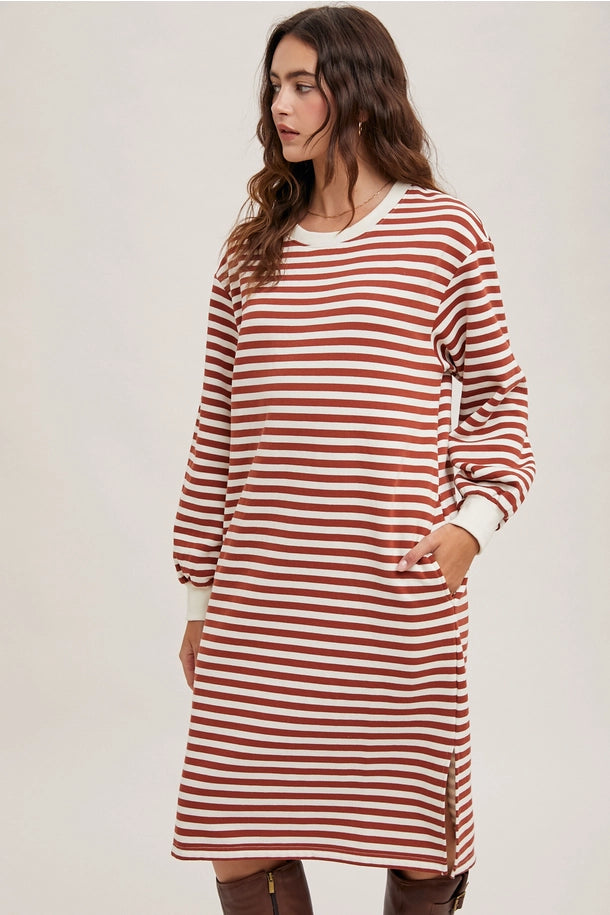 Stripe French Terry Midi Dress