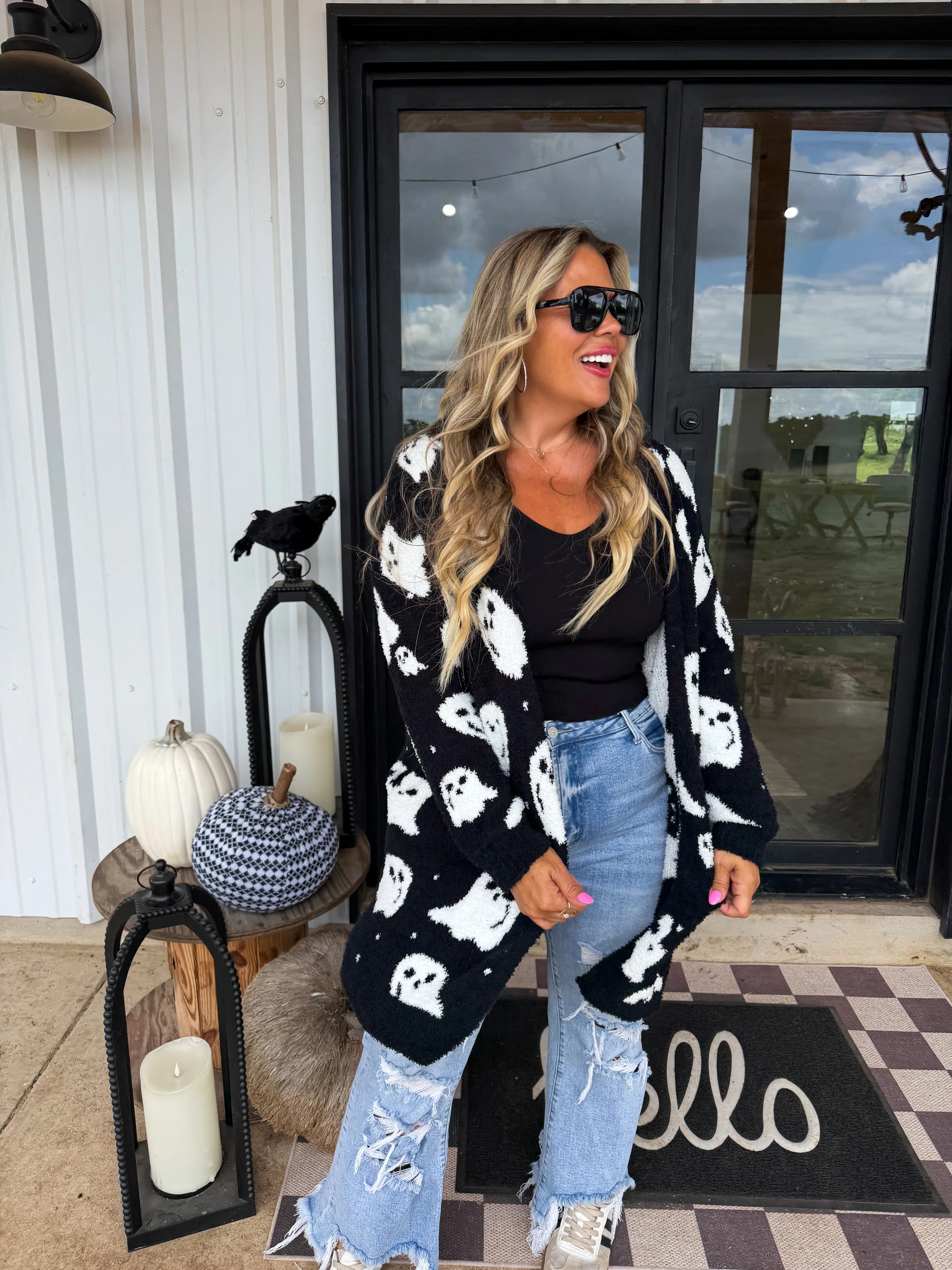 Reversible Cloud Cardigan Halloween Ghost