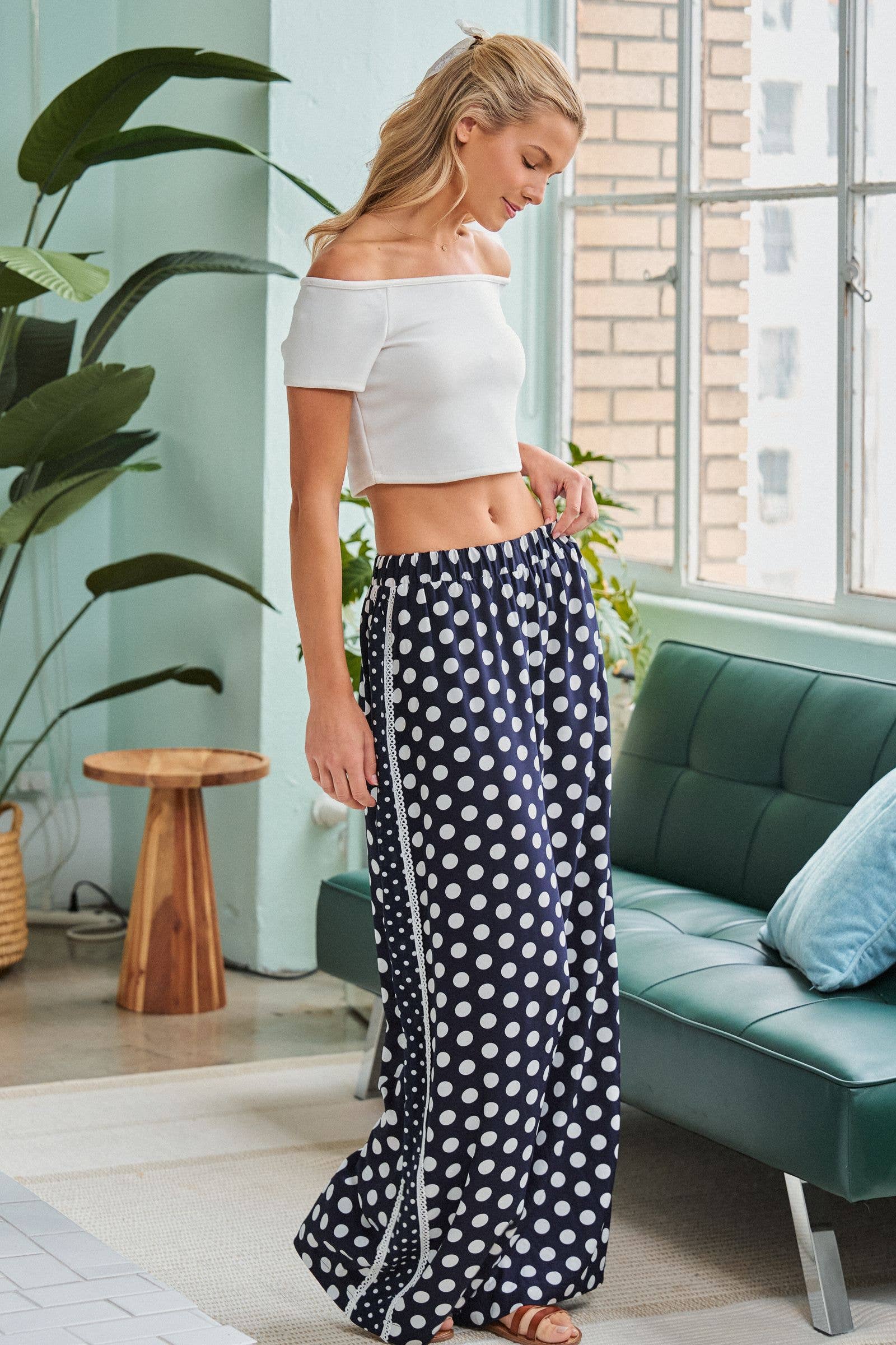 PLUS SIZE CONTRAST DOT SIDE PANEL PANTS