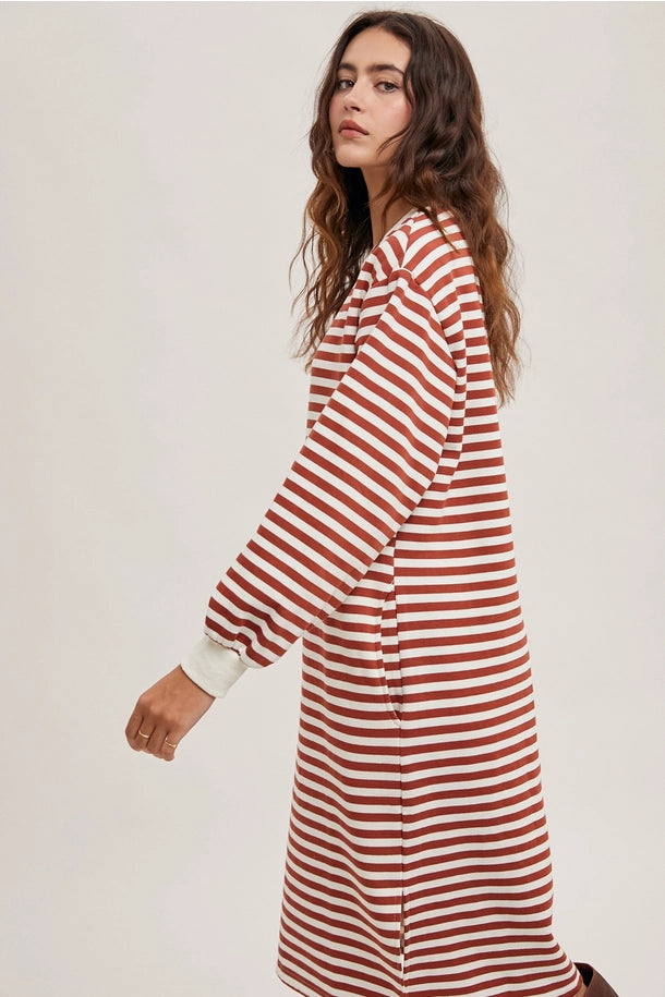 Stripe French Terry Midi Dress