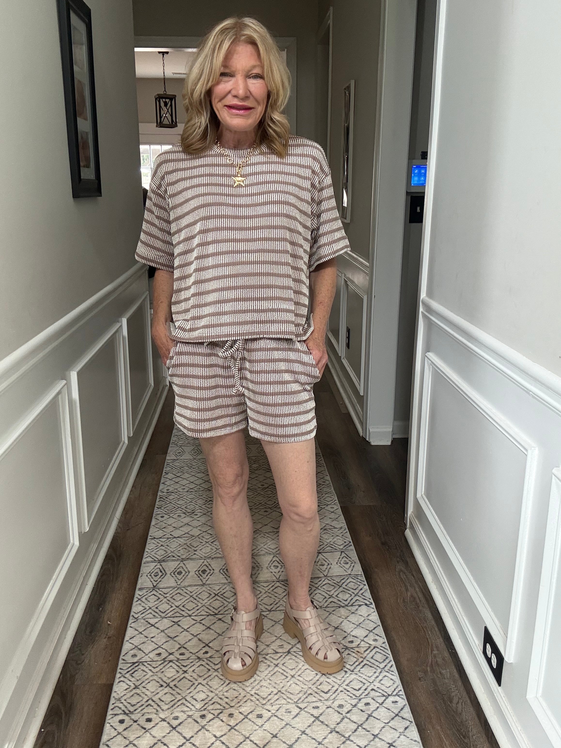 Ribbed Stripe Set in Mocha