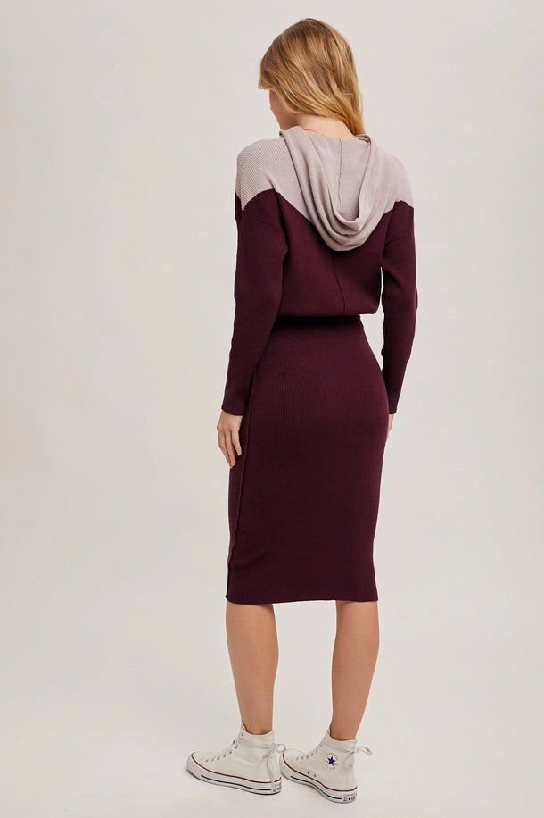 Hooded Sweater Dress in Burgundy