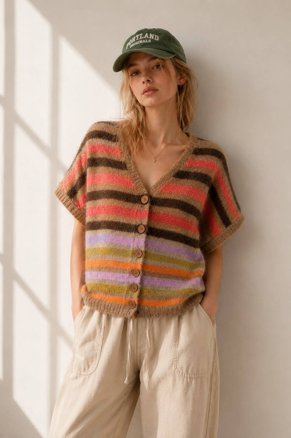COLORMIX STRIPED V-NECK KNIT VEST