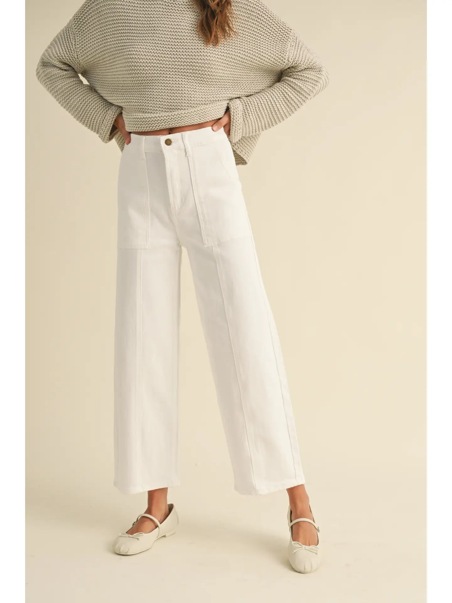 Paneled Stretch Pants in White