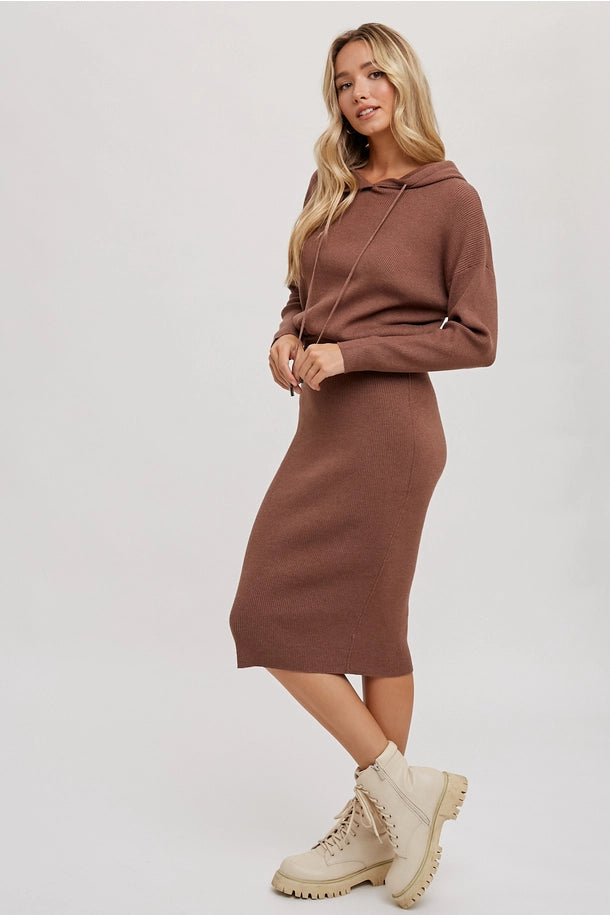 Hooded Sweater Dress in Mocha