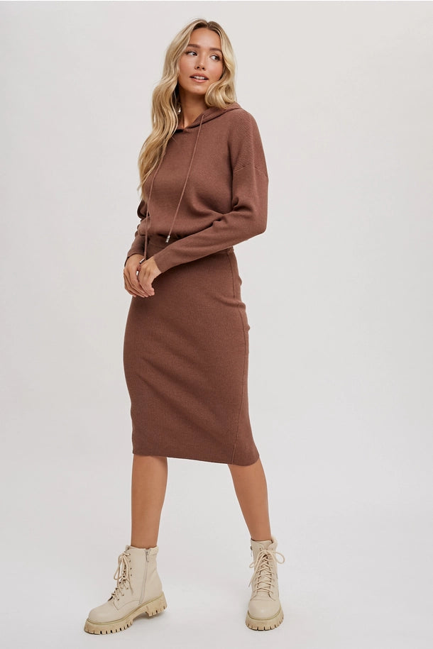 Hooded Sweater Dress in Mocha