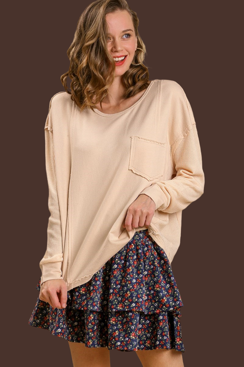 Waffle Knit French Terry Top in Oatmeal