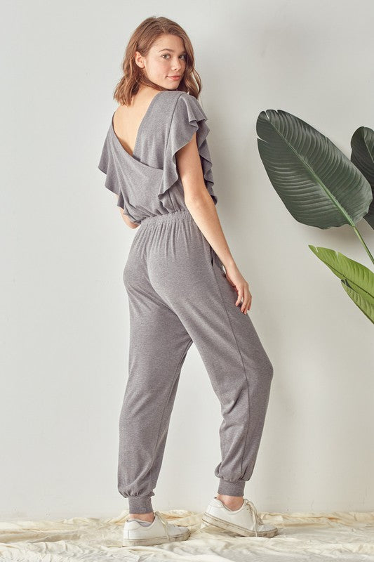 Ruffle Knit Jumpsuit in Charcoal