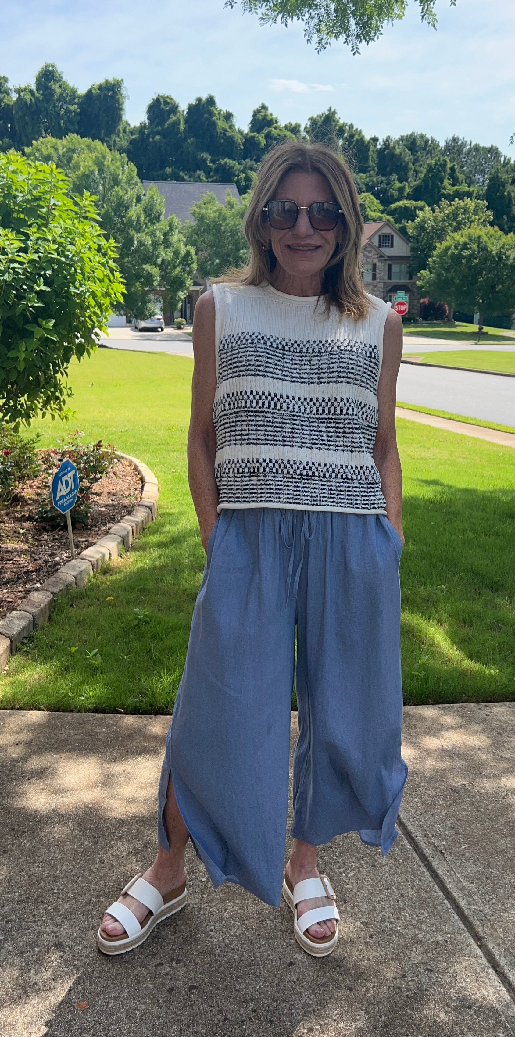 Flare Wide Leg Pants in Chambray