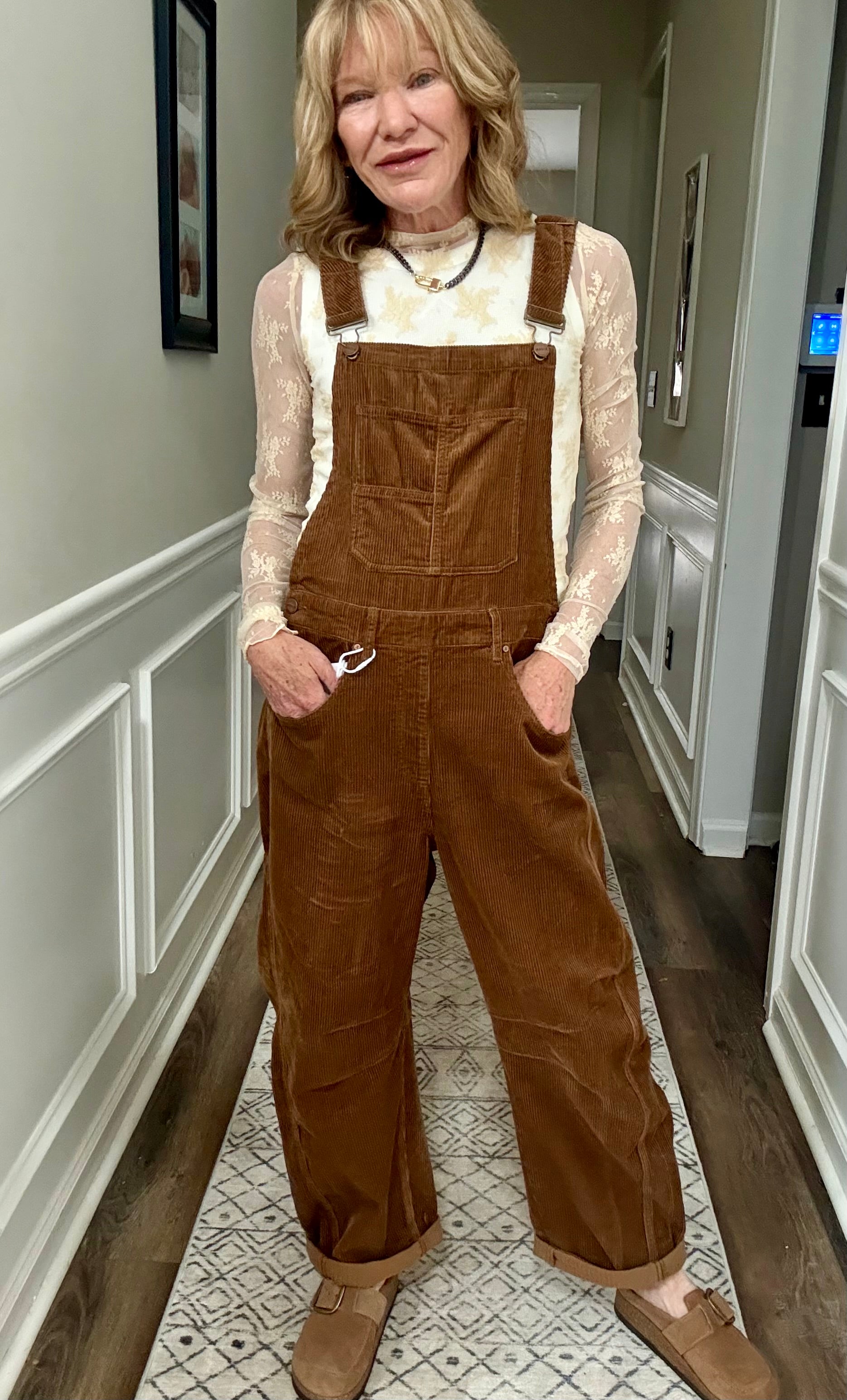 Corduroy Barrel Overalls in Teddy Bear