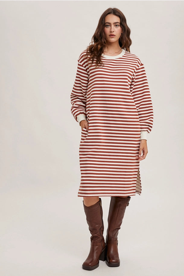 Stripe French Terry Midi Dress