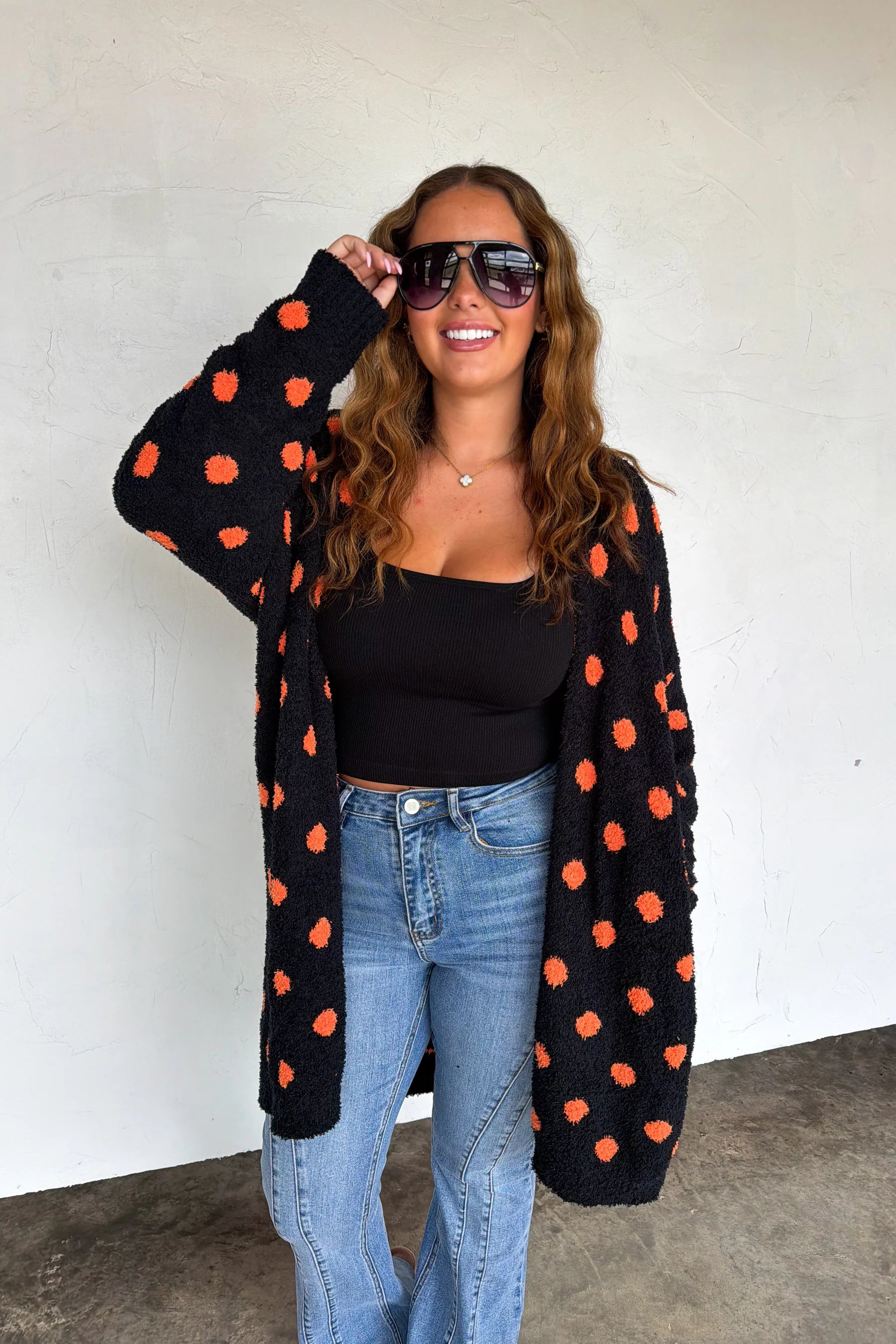 Reversible Cloud Cardigan Halloween Polka Dots