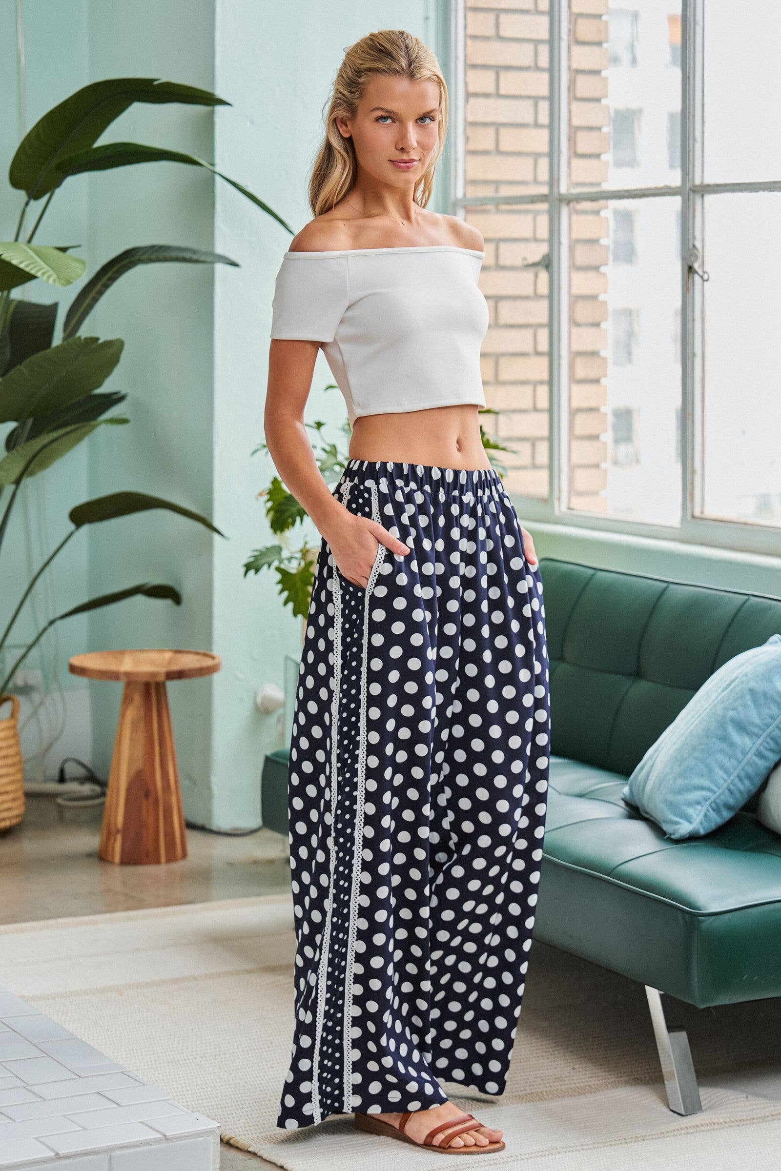 PLUS SIZE CONTRAST DOT SIDE PANEL PANTS