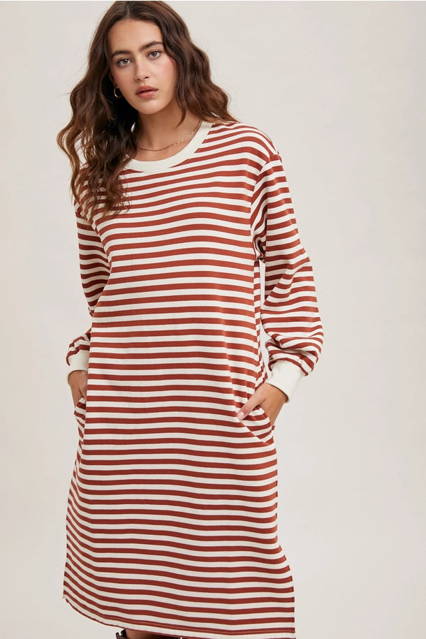 Stripe French Terry Midi Dress