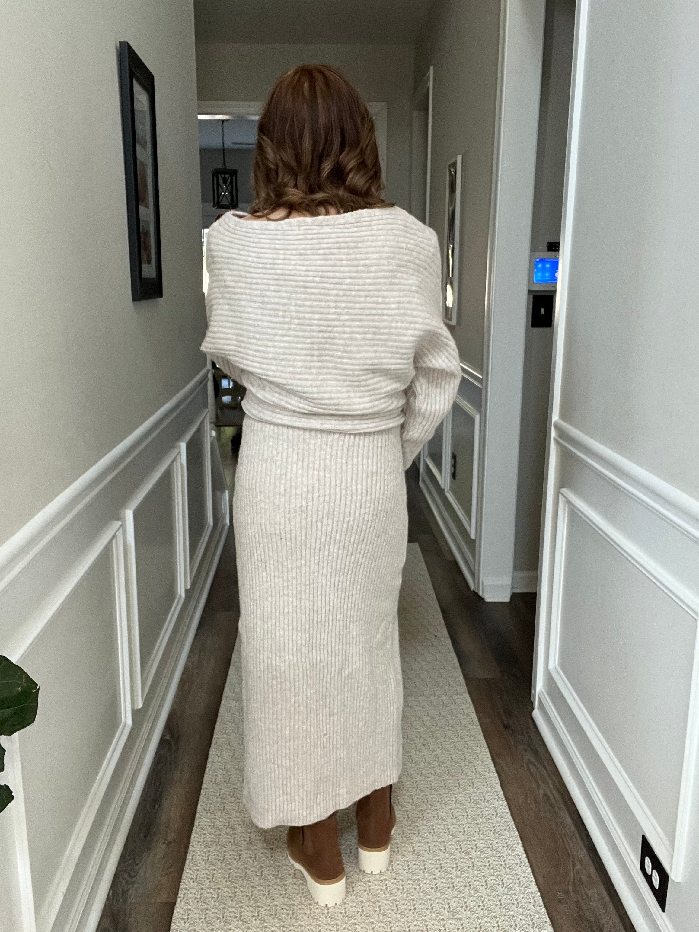 Midi Knit Sweater Dress in Oatmeal