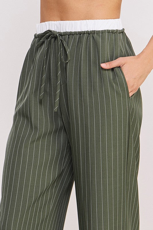 Pinstripe Wide Leg Pant in Olive