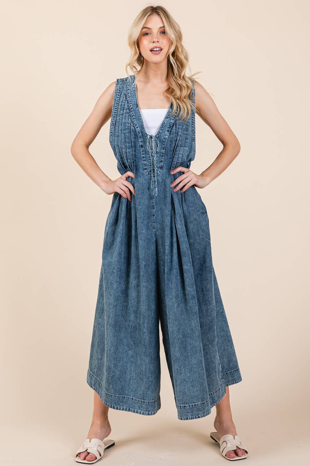 Denim Pleated Jumpsuit