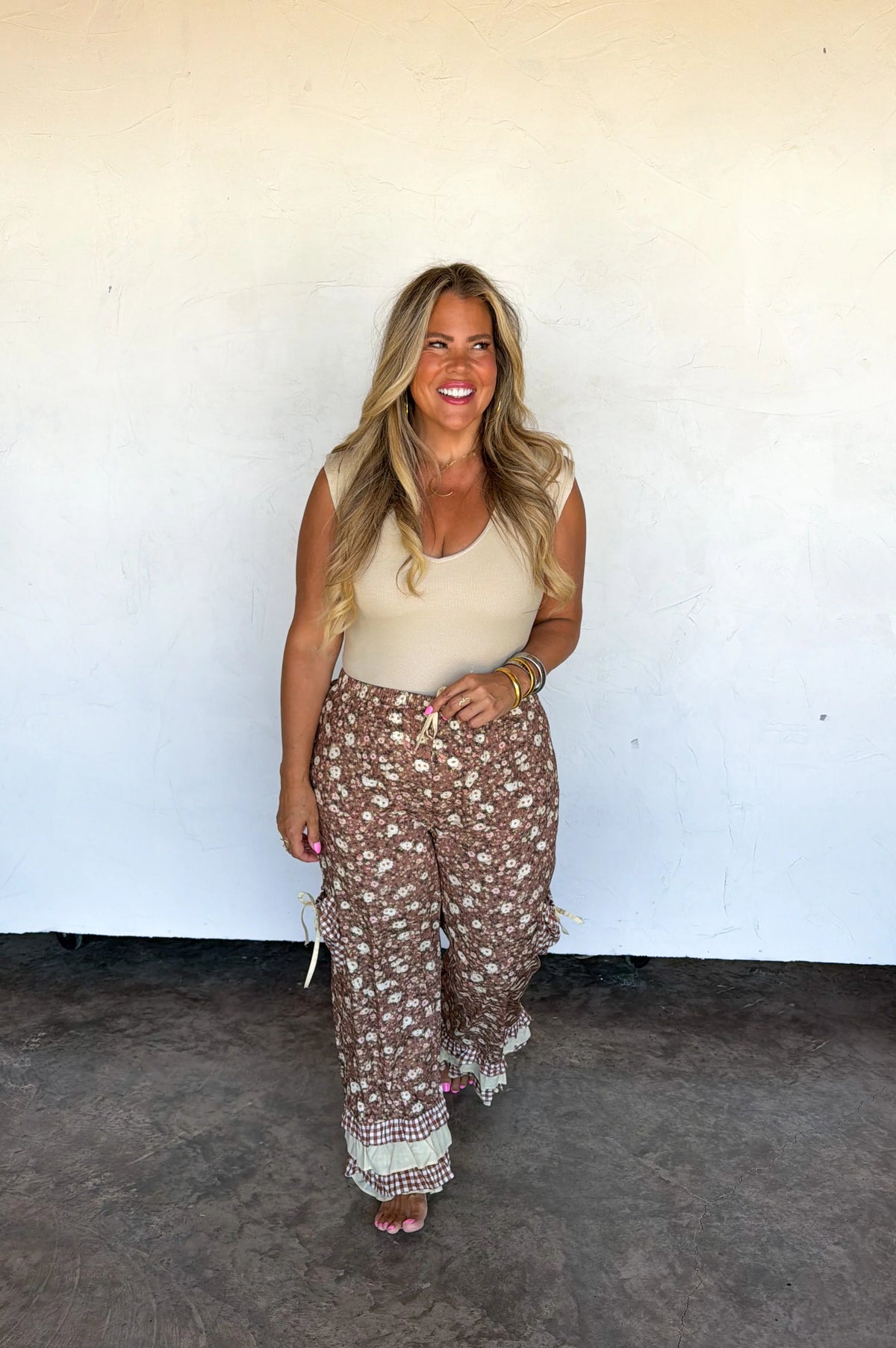 Ruffled Plaid Wide Leg Pants
