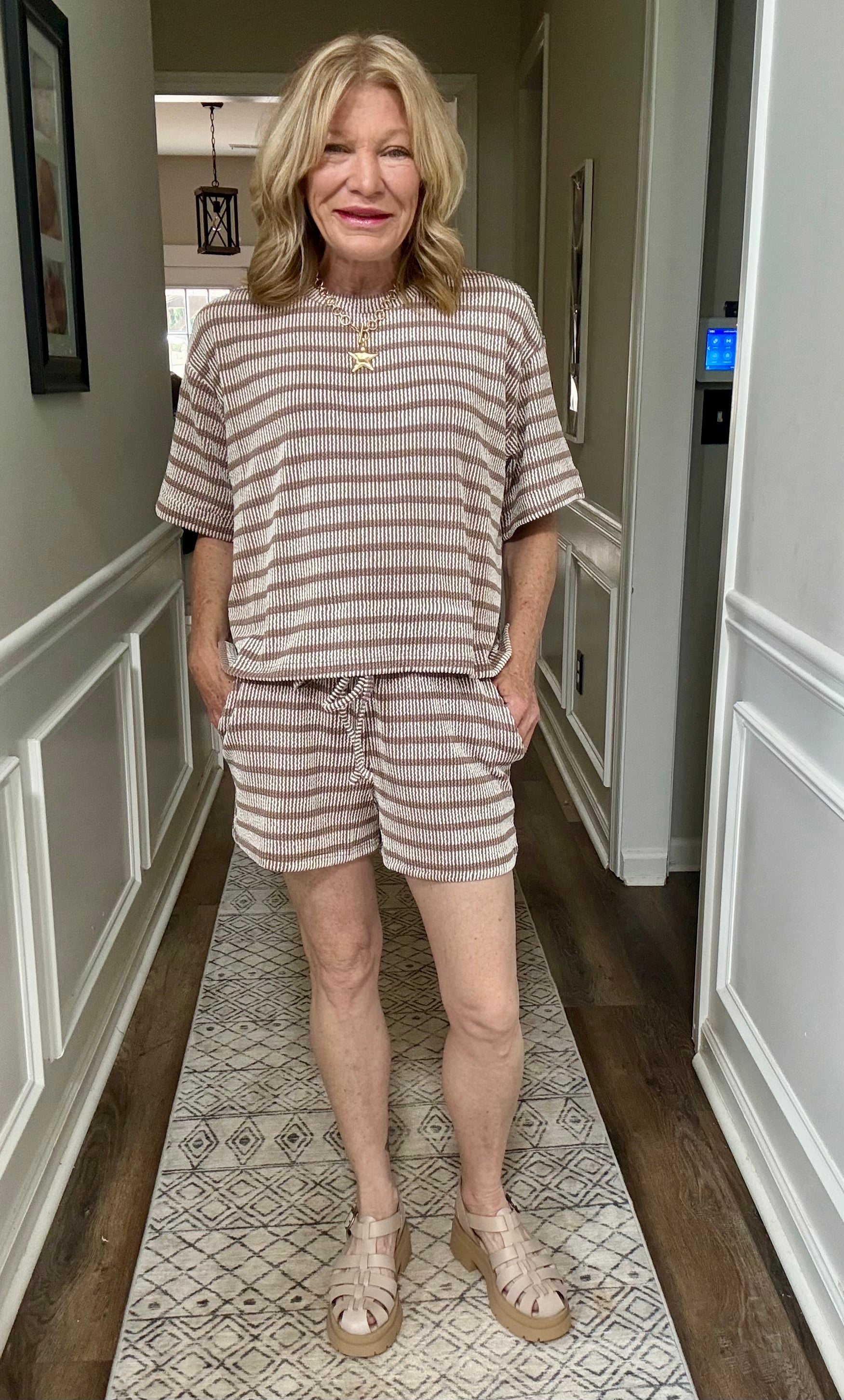 Ribbed Stripe Set in Mocha