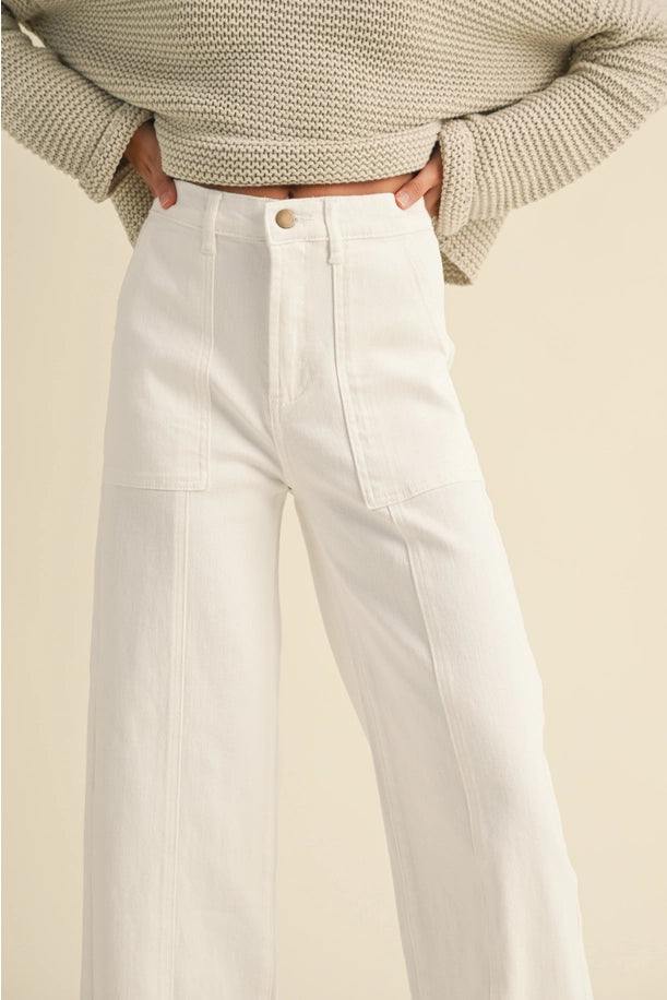 Paneled Stretch Pants in White