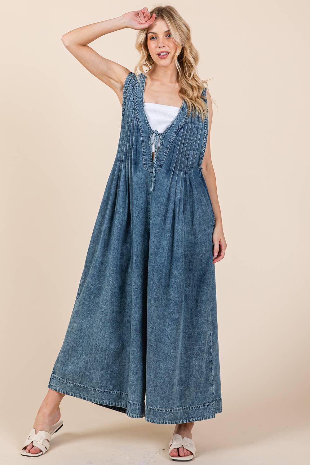 Denim Pleated Jumpsuit