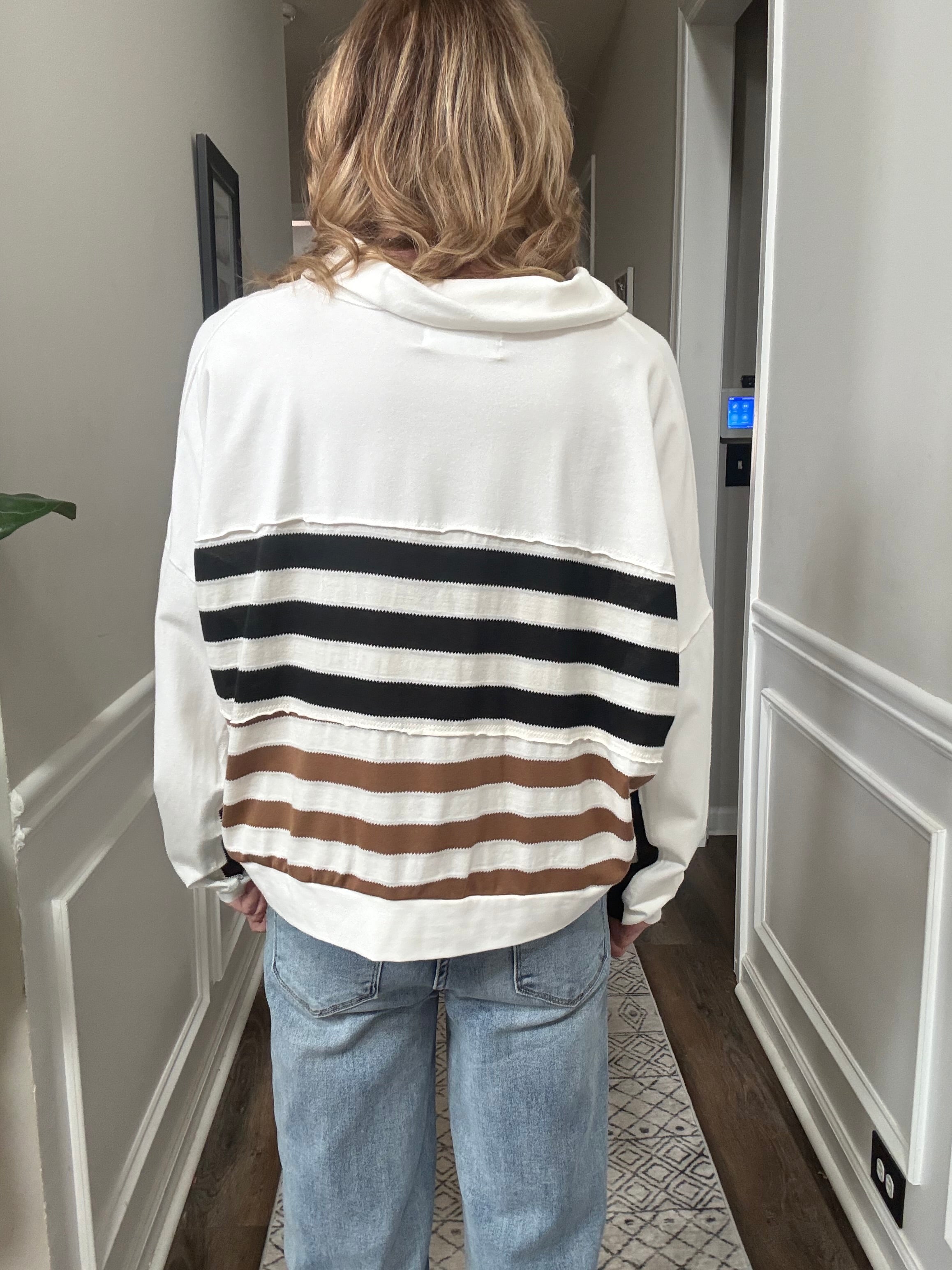 Bucketlist Oversized Striped Collared Crop Top