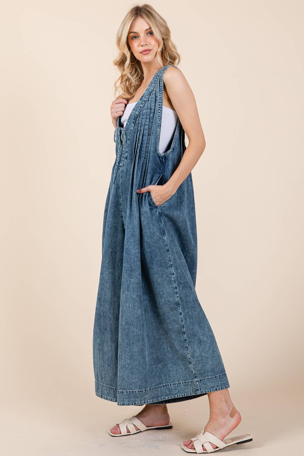 Denim Pleated Jumpsuit