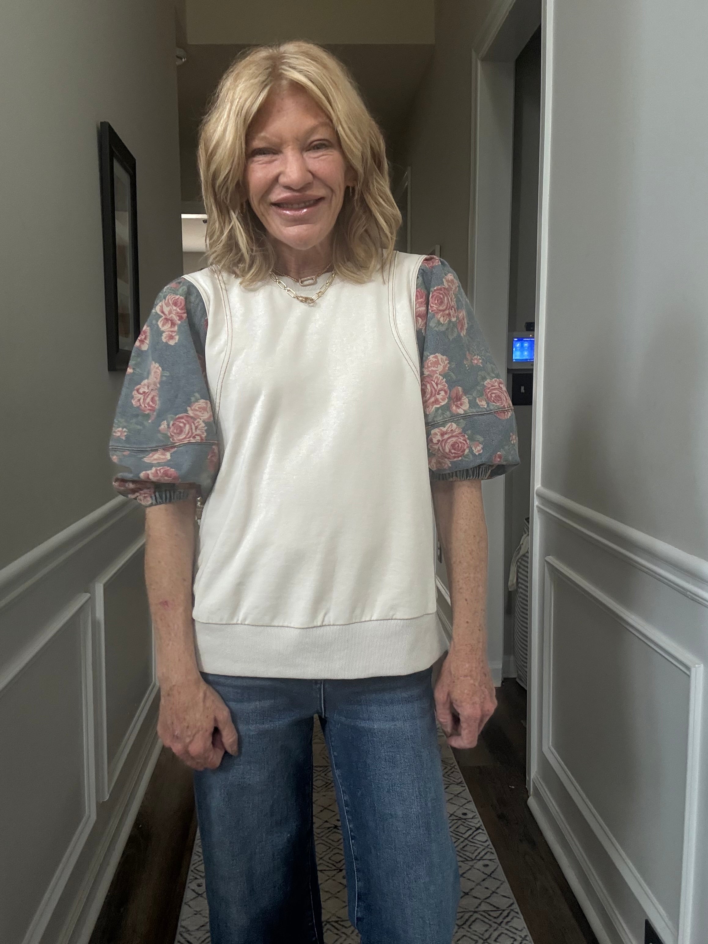 Floral Denim Sleeve Top