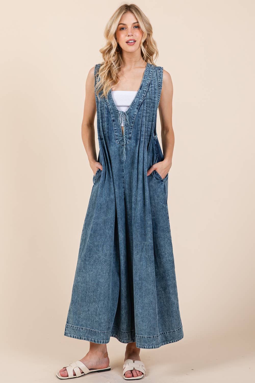 Denim Pleated Jumpsuit