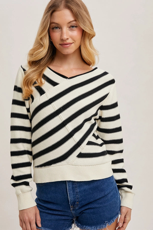 V-neck Stripe Sweater