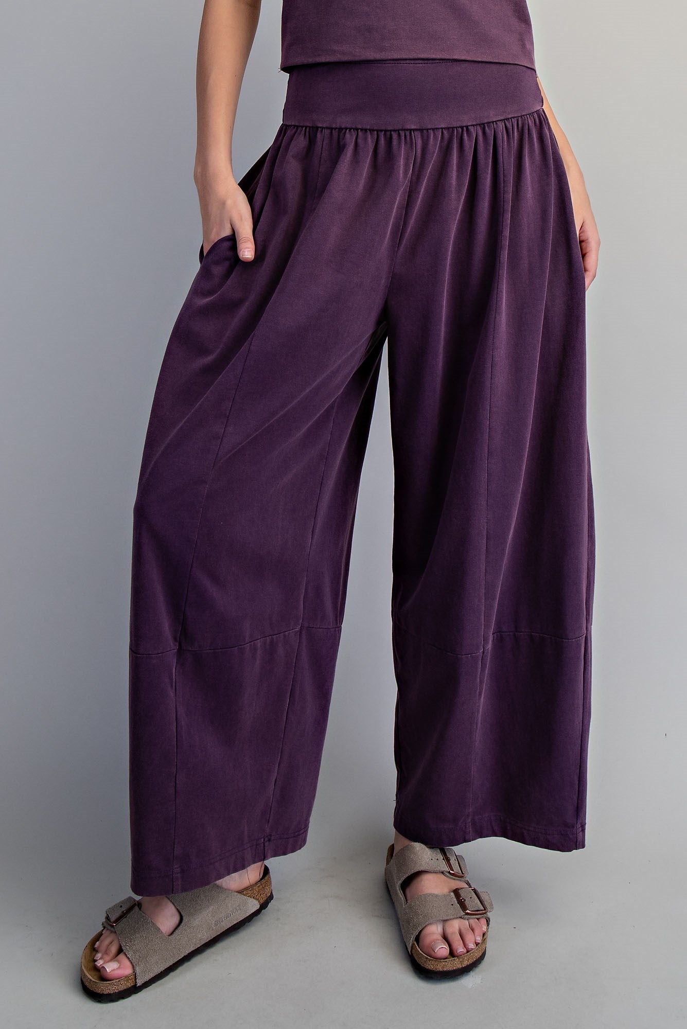 Smocked Pleated Pants in Plum