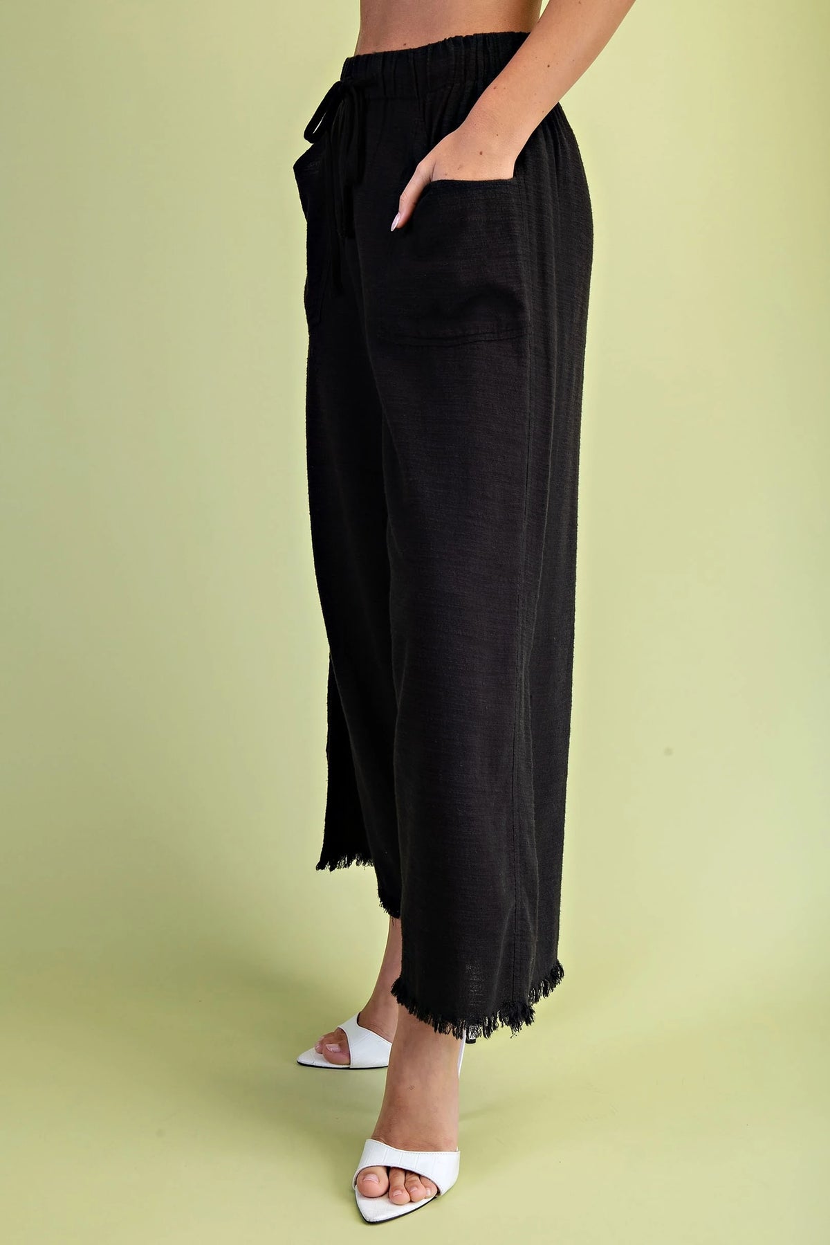 Frayed Wide Leg Pants in Black