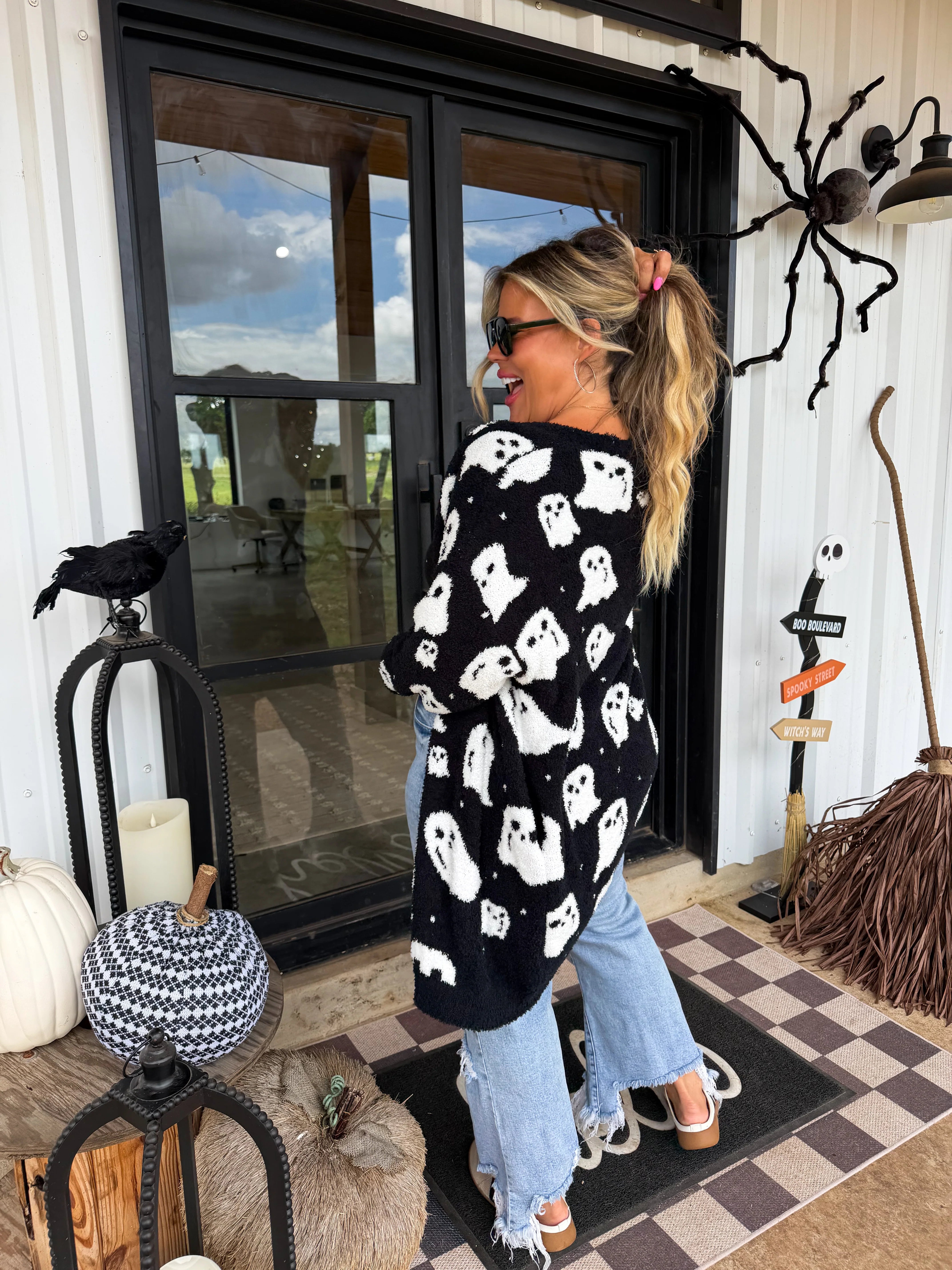 Reversible Cloud Cardigan Halloween Ghost