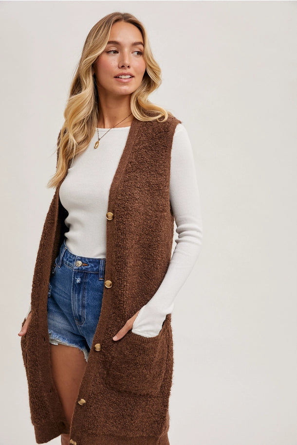 Teddy Knit Vest in Brown