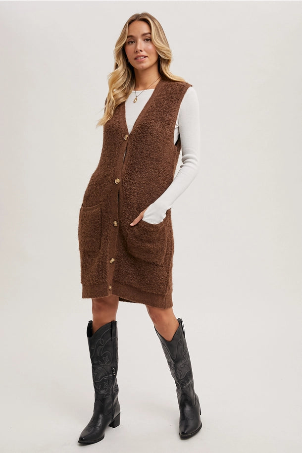 Teddy Knit Vest in Brown