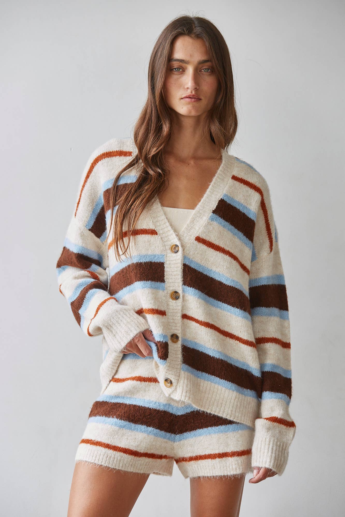 Knit Sweater Multicolor Striped Buttondown Cardigan
