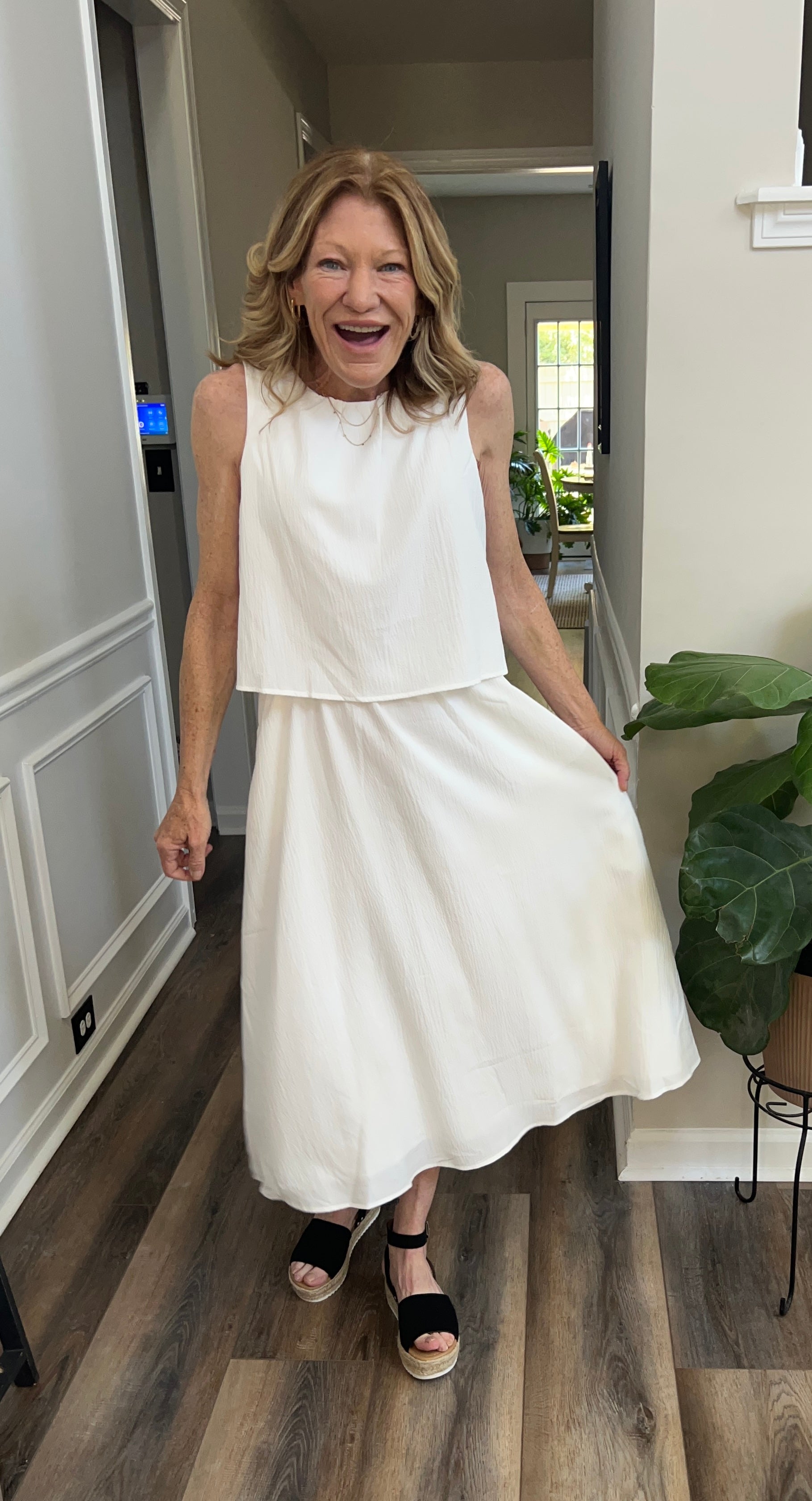 DOUBLE LAYER MIDI DRESS in White