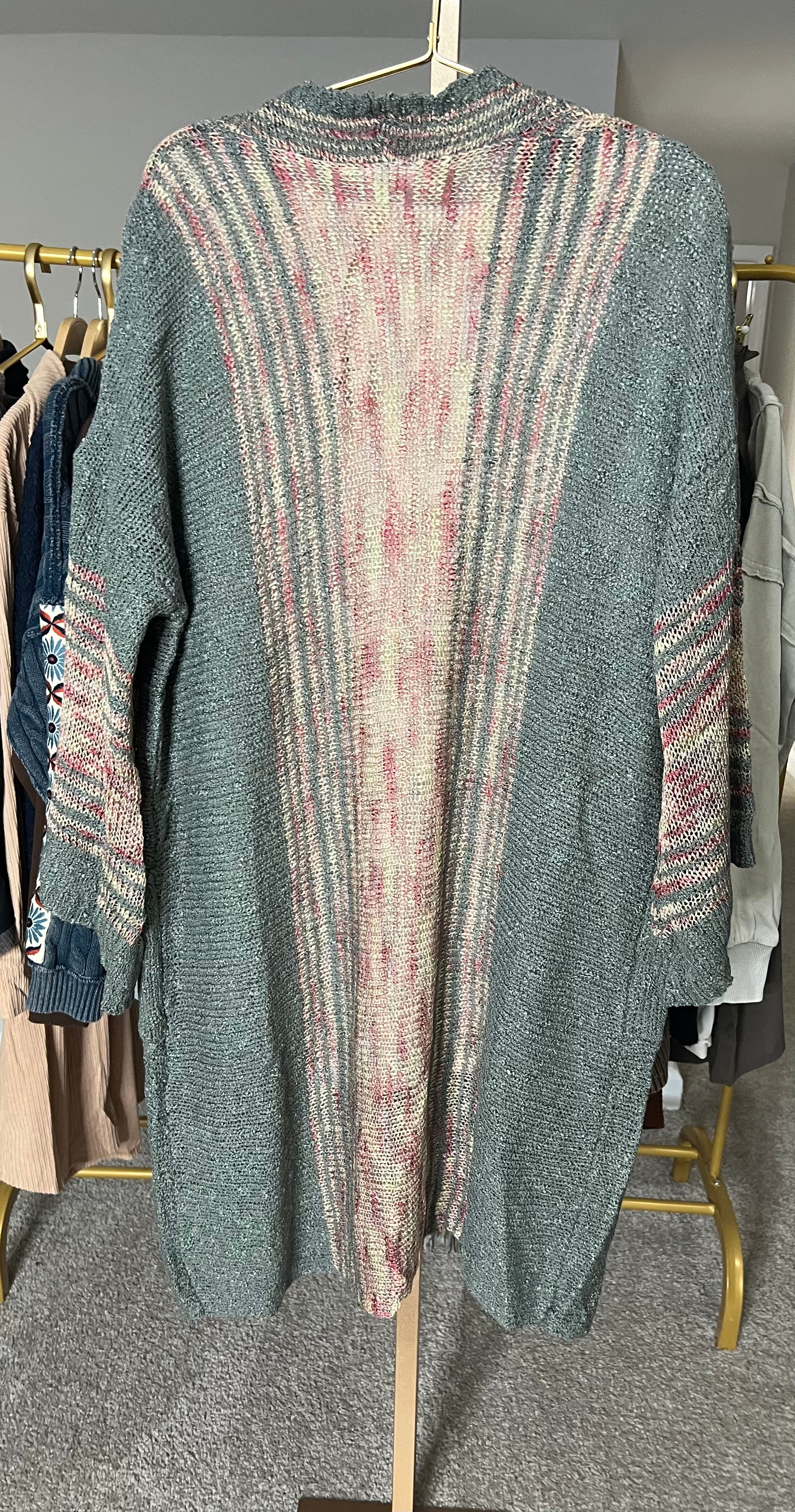 Patterned Cardi in Jade/Mixed Colors Plus size