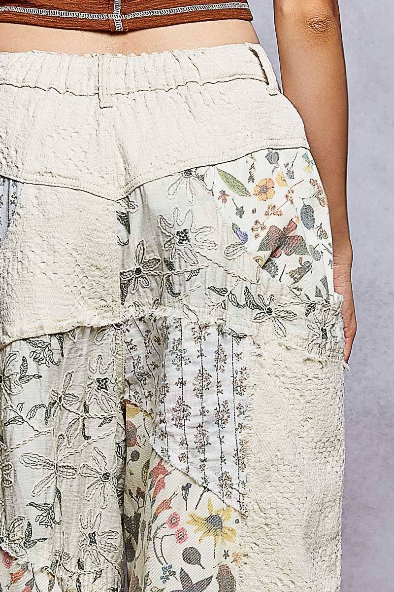 Jacquard Floral Twill Patch Waist Loop Jogger Pants
