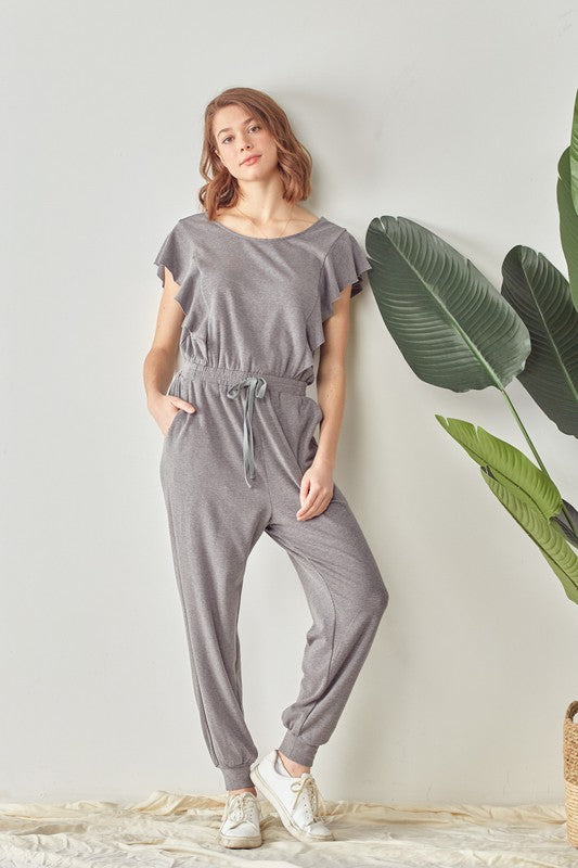 Ruffle Knit Jumpsuit in Charcoal