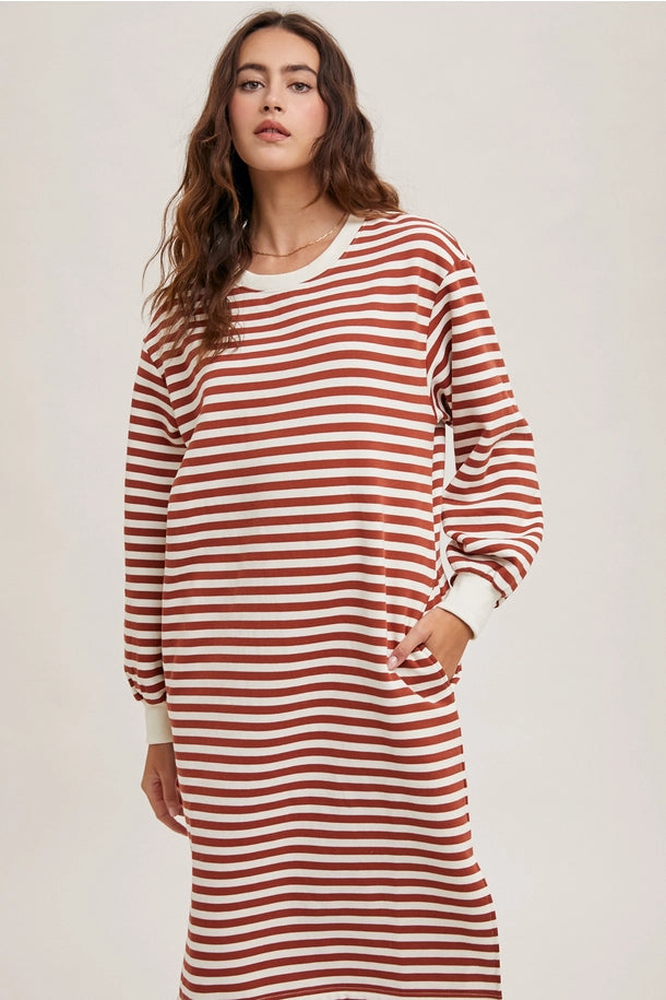 Stripe French Terry Midi Dress