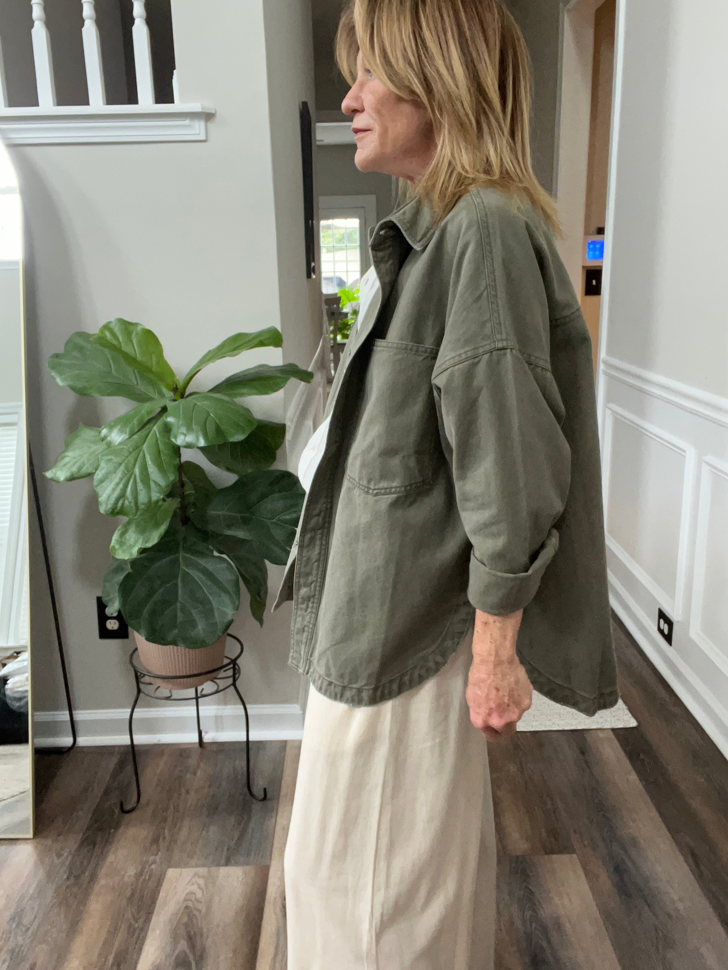 Oversized Denim Jacket in Olive