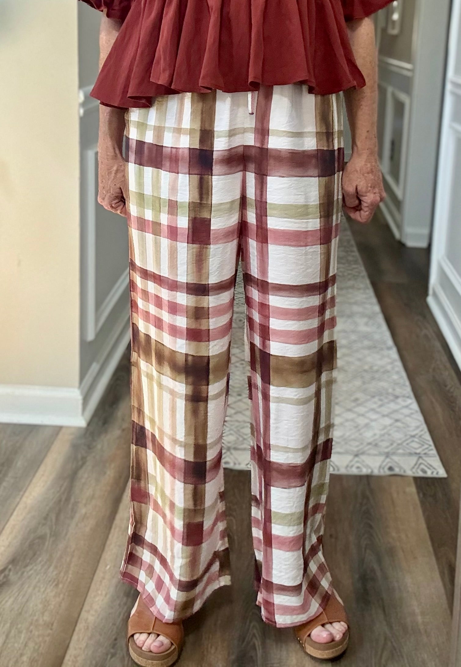 Stripe Checker Pants in Burgundy Combo