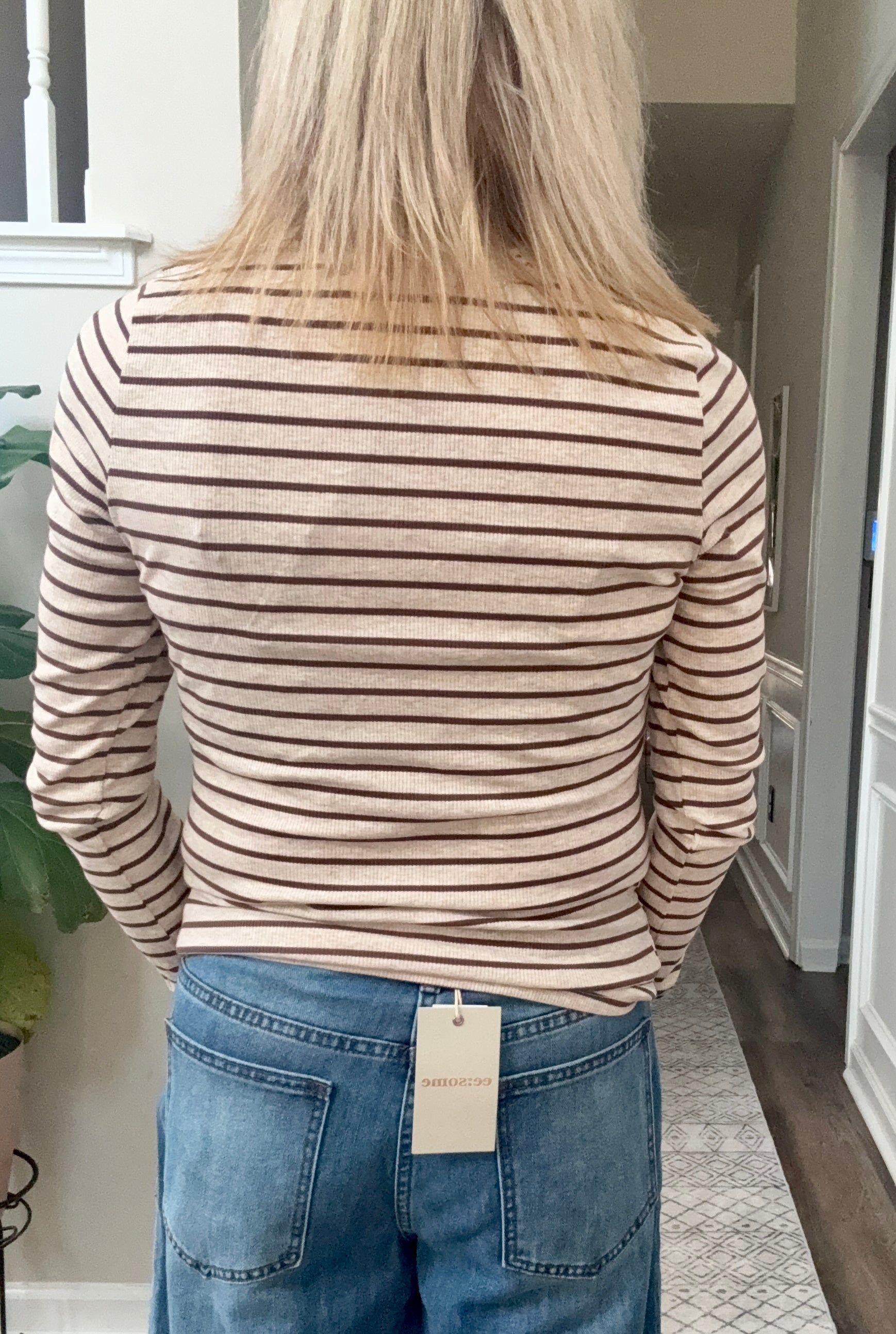 Stripe Ribbed Knit Top Mocha