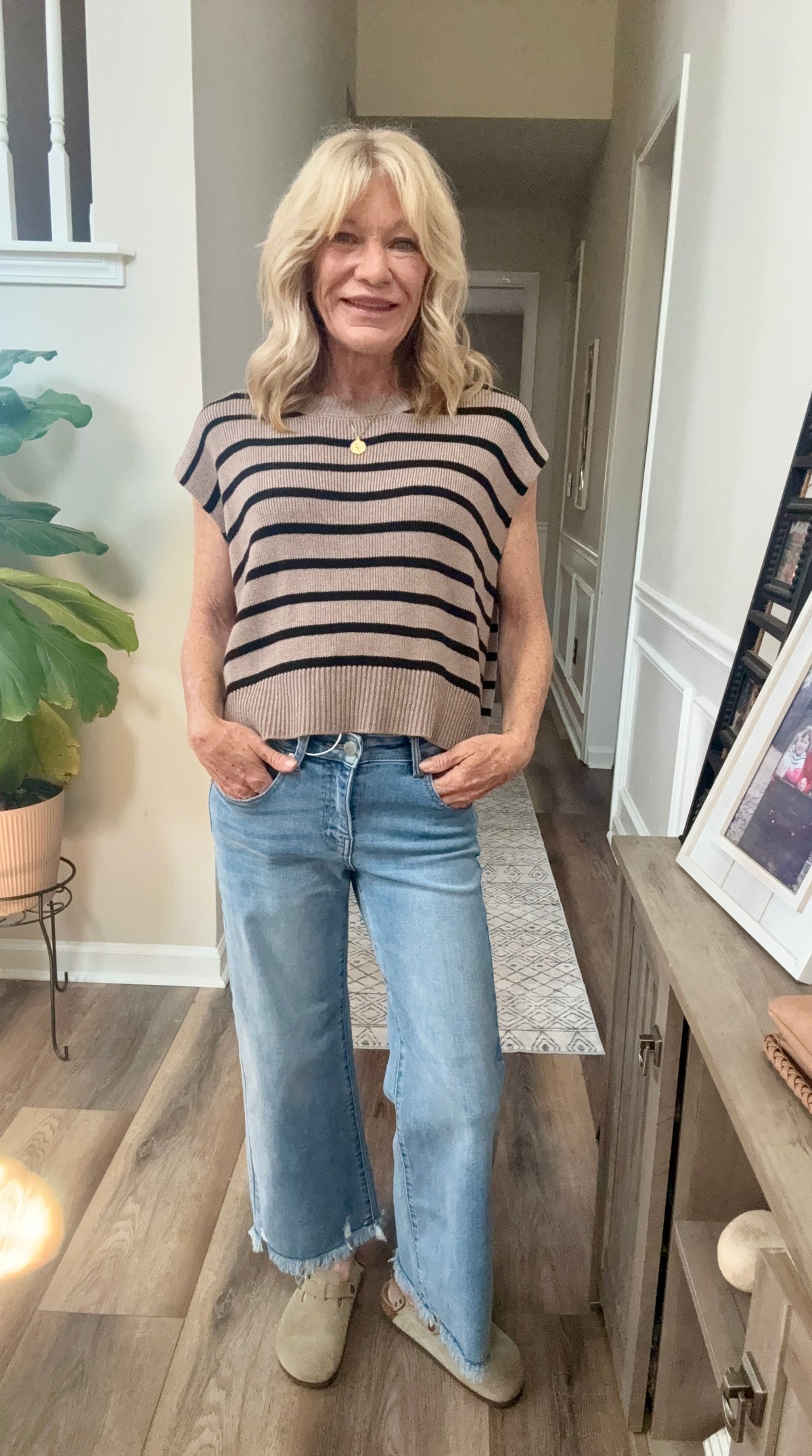Stripe Knit Top in Taupe/Black