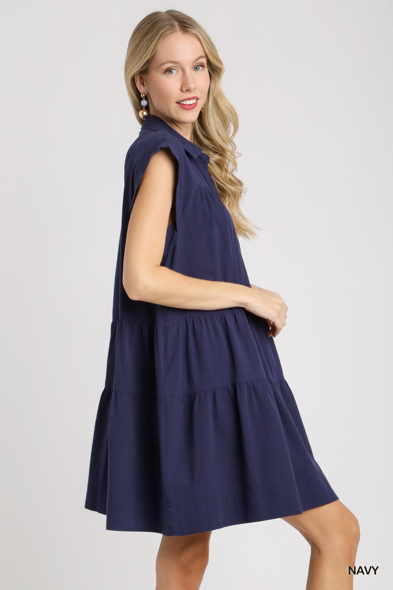 Collared Tiered Dress in Navy