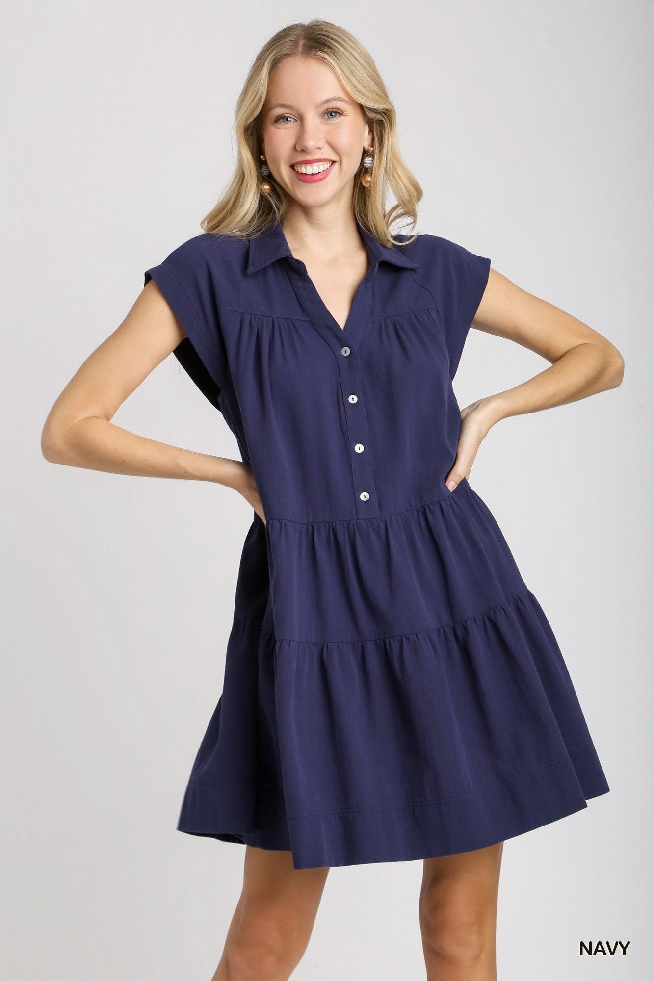 Collared Tiered Dress in Navy