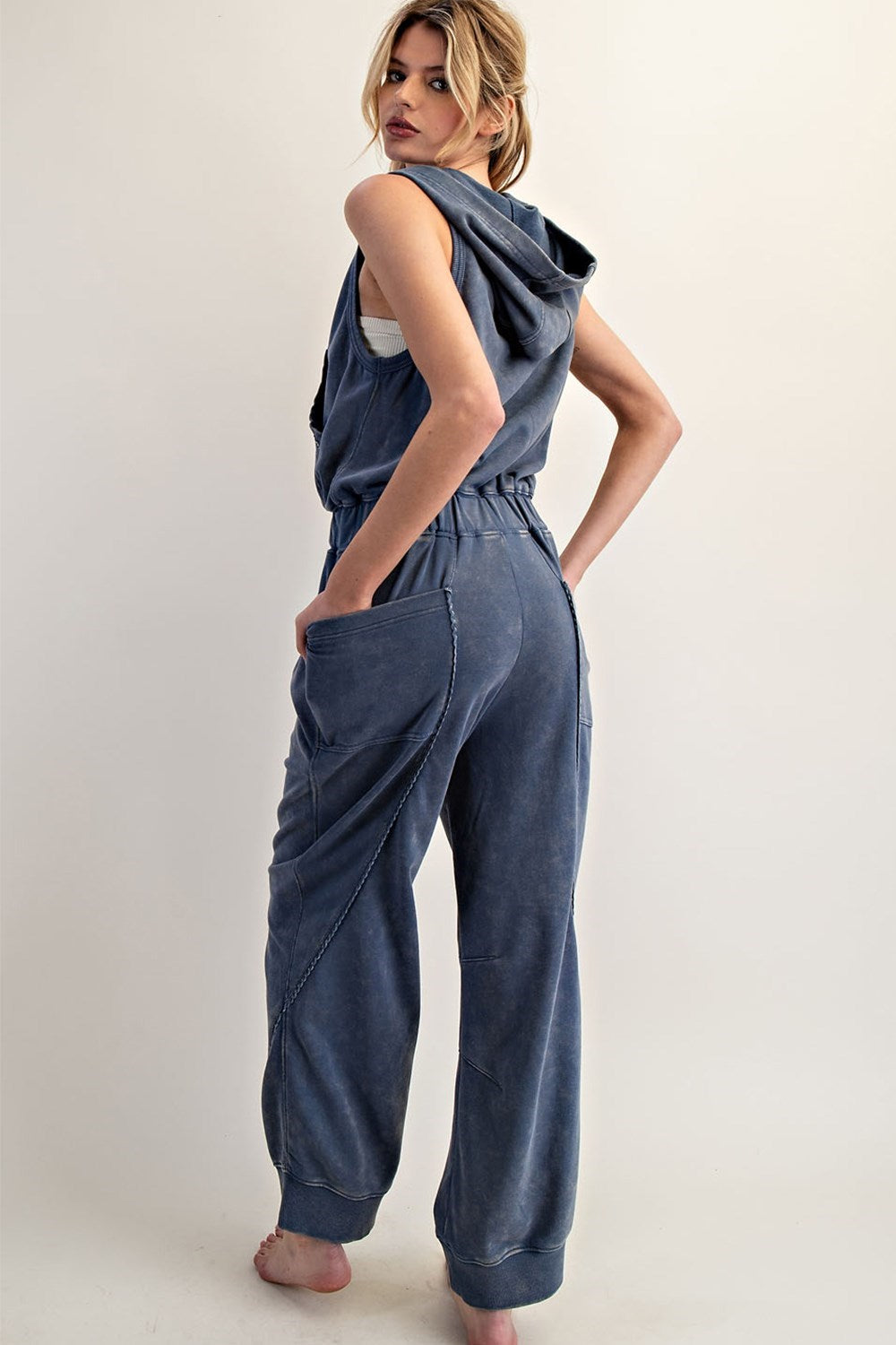 Hooded Jogger Jumpsuit in Denim