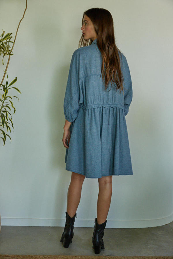 Button Down Mini Dress in Denim Blue